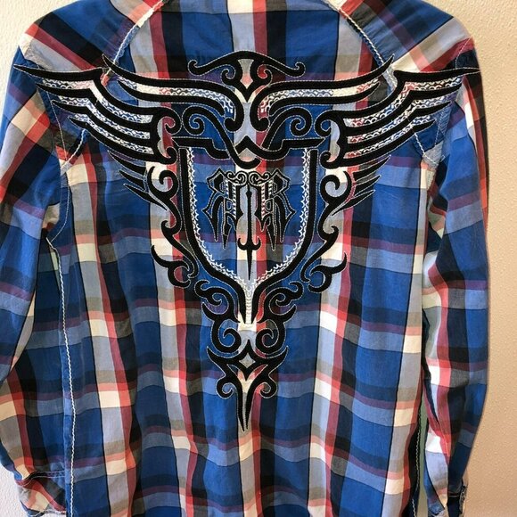 Roar Signature Mens Size XL Blue Plaid Ace Long Roll Tab Sleeve Button Up Shirt - Picture 7 of 13